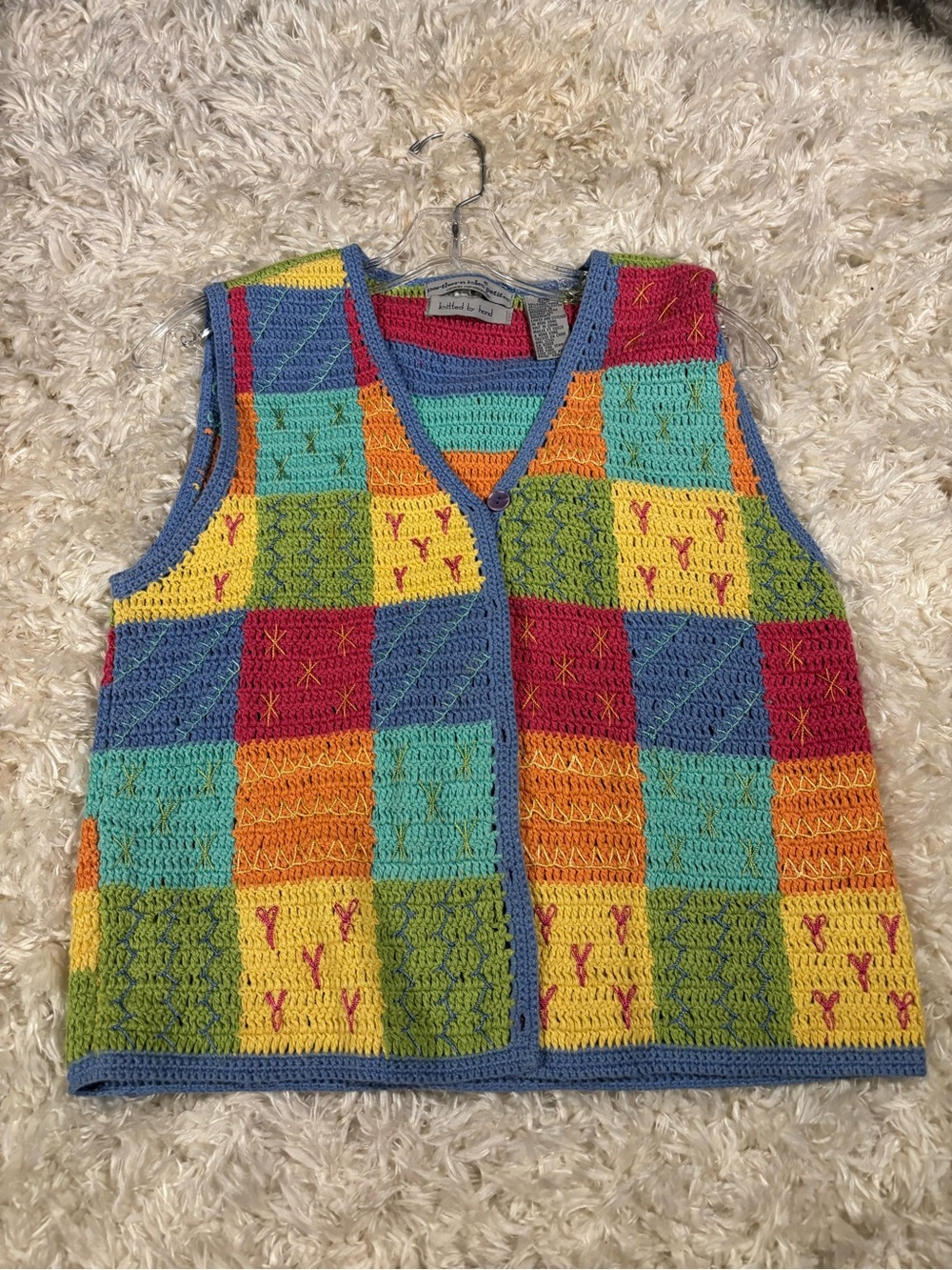 Northern Isles Colorblock Crochet Patchwork Vest-PS
